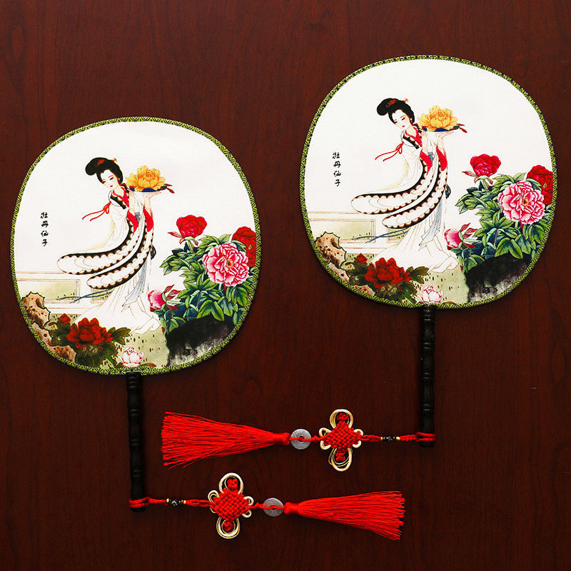 南啵丸宫女扇子团扇扇子女士舞蹈宫廷圆扇子布扇绢扇双面团扇梦笔生花
