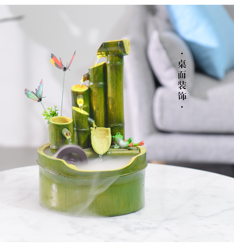 创意竹子流水喷泉客厅电视柜装饰品风水轮室内小摆件节节高升小号无