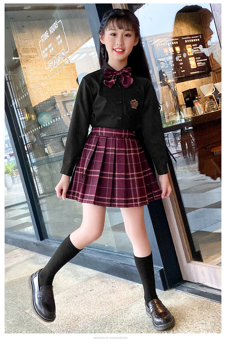 女童jk制服小孩子小学生11岁五年级套装霸气九至12岁正版黑色长袖衬衫