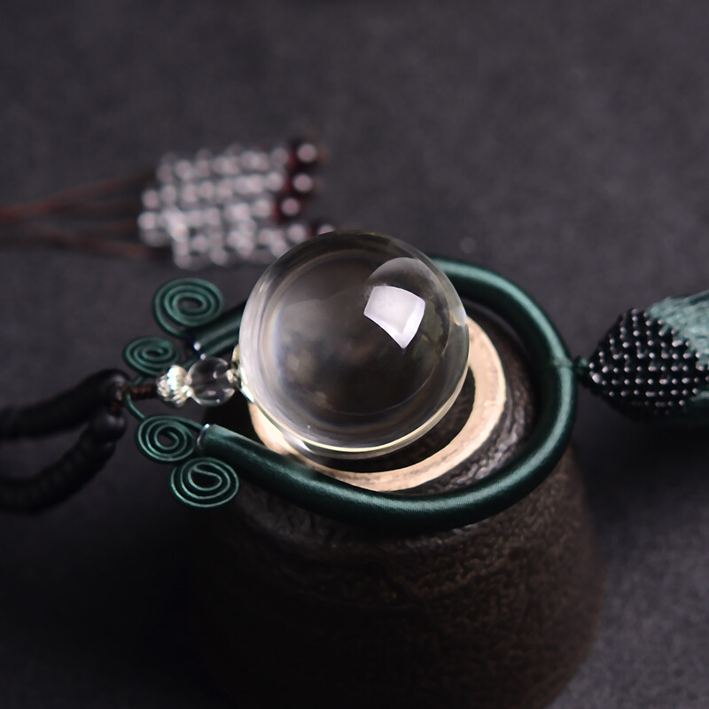 适用于礼盒天然白水晶球汽车挂件车内吊饰品装饰吊坠后视镜挂饰红色