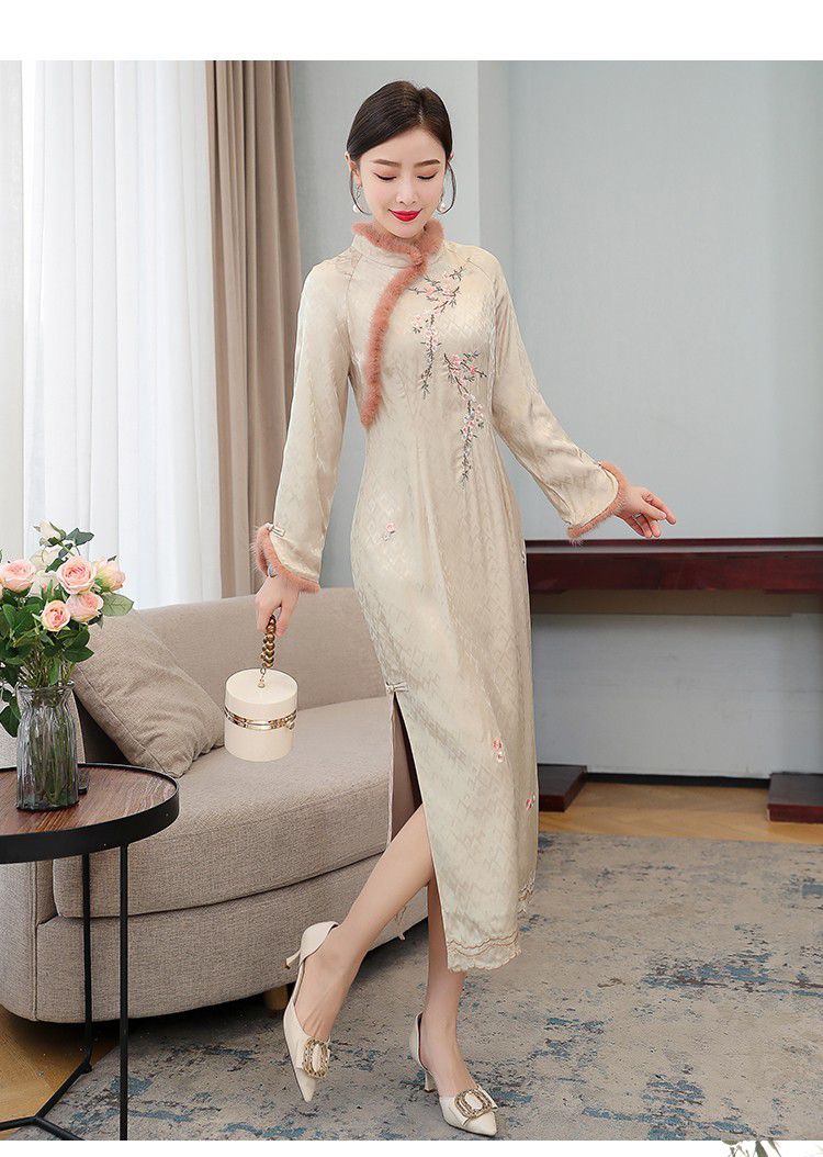 旗袍裙2021年新款复古改良旗袍秋冬加厚保暖年轻款少女蚀骨旗袍连衣裙