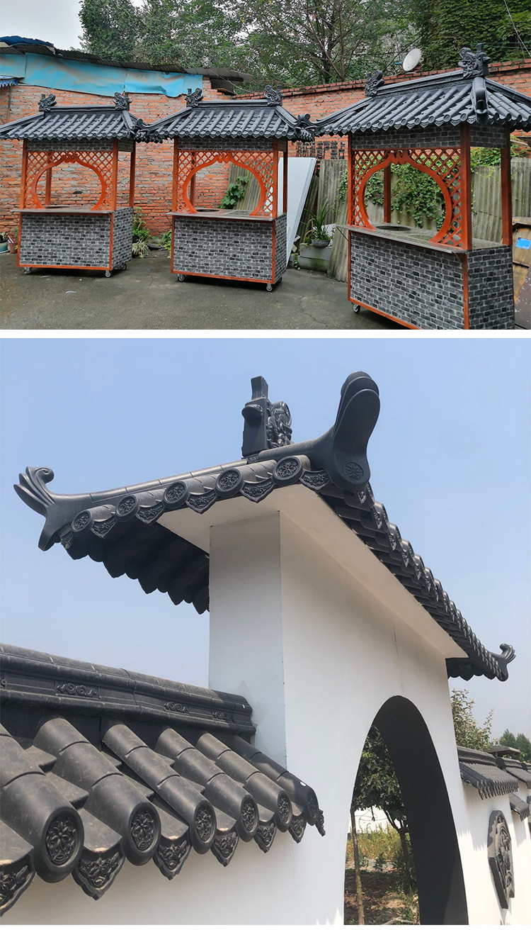 正吻四合院古建树脂中式屋檐吞脊兽塑料仿古一体瓦屋脊兽鸱吻龙头 深