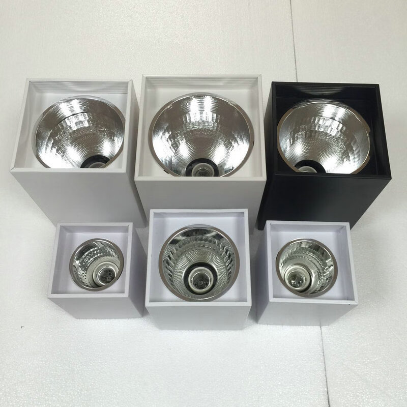 老款明装筒灯e螺旋口外壳灯罩射灯老式免开孔吸顶桶灯可换灯泡 方形