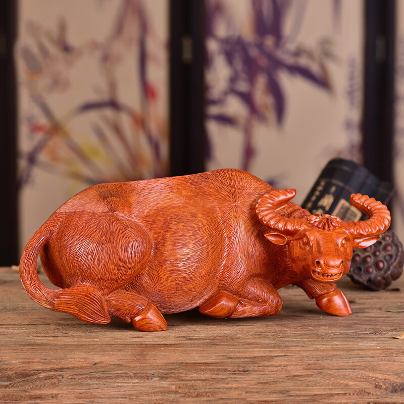 一木代传木雕牛摆件实木十二生肖牛家居办公室桌面开业装饰品送礼工艺