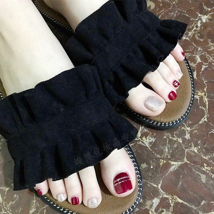 脚趾甲甲片穿戴脚指甲贴片美甲成品可拆卸美脚金属镶钻假指甲贴片海