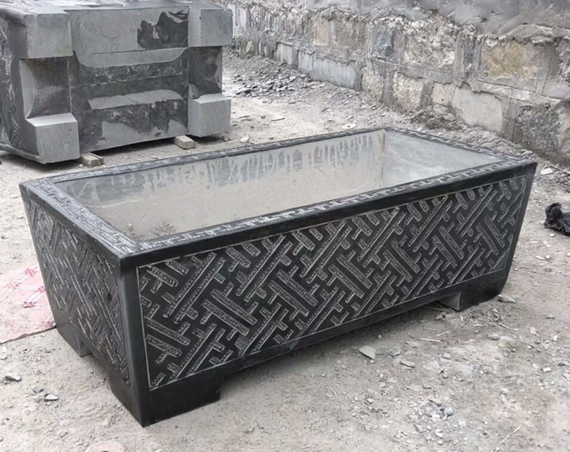 宏火阁礼品 青石鱼缸花盆仿古石雕石盆老石槽流水摆件石头鱼缸养鱼池