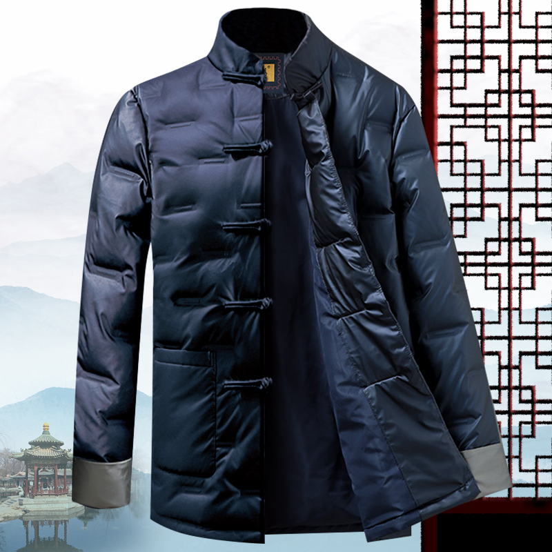 冬季服男中老年唐装棉衣中国风爸爸冬装外套爷爷加厚老人棉袄黑色