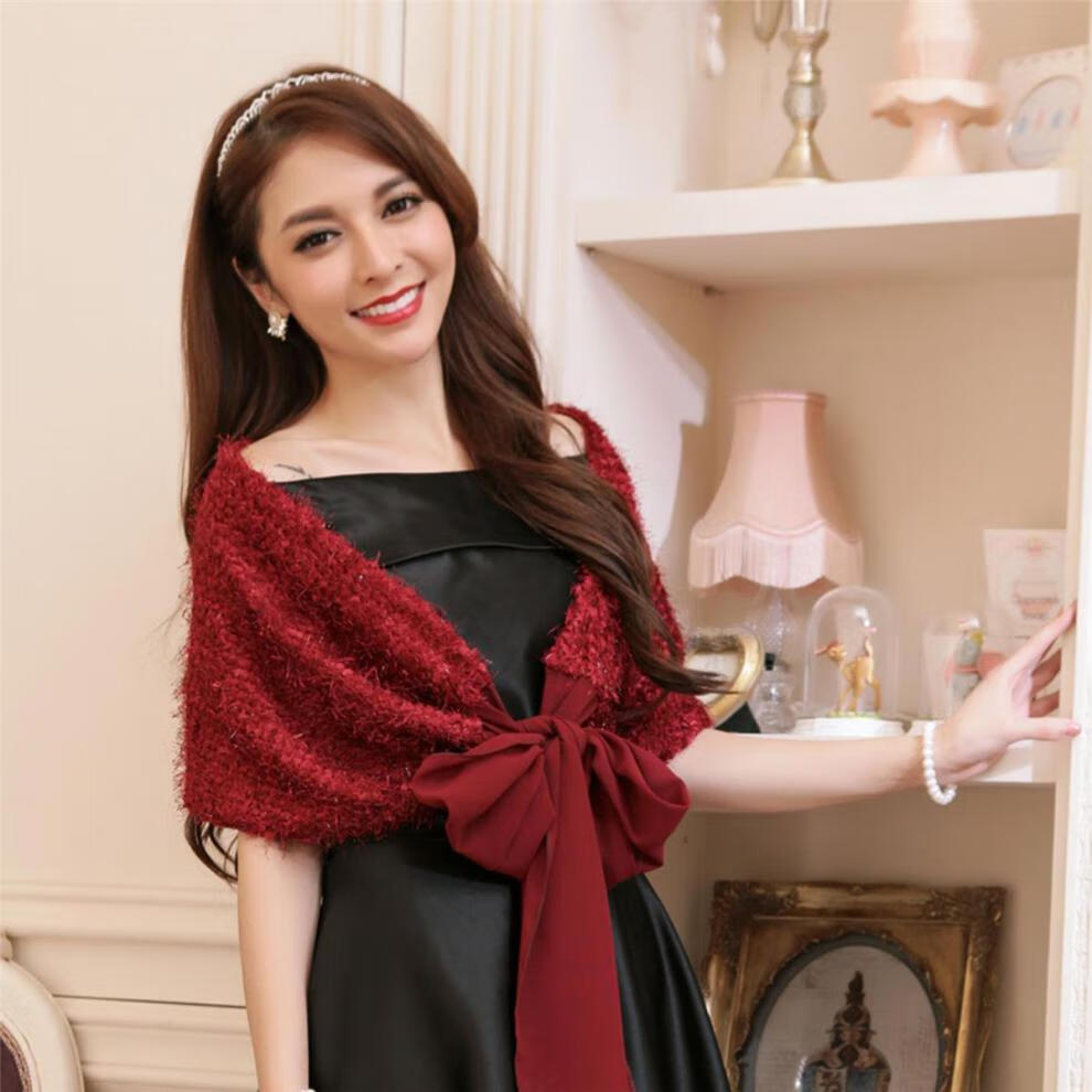 砚古婚纱披肩春季酒红新娘婚纱礼服绑带晚宴年会晚装旗袍外搭婚礼姐妹