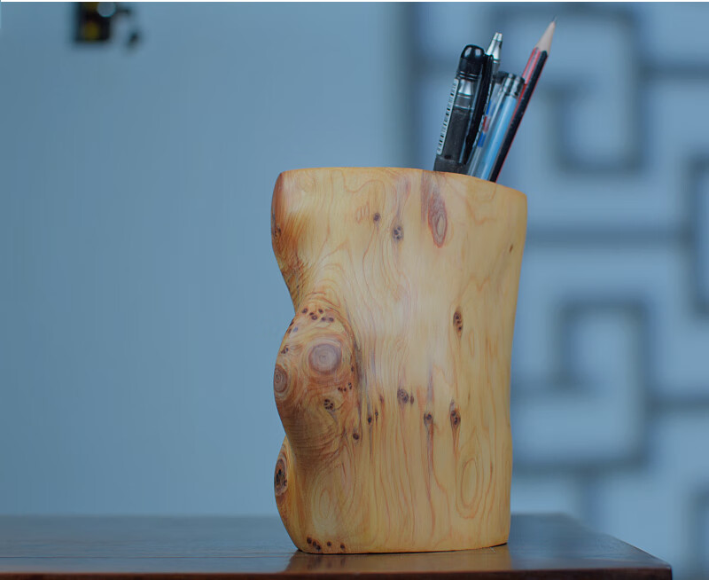 崖柏根雕笔筒正宗太行崖柏笔筒中式桌面摆件红木工艺礼品木艺根雕文房