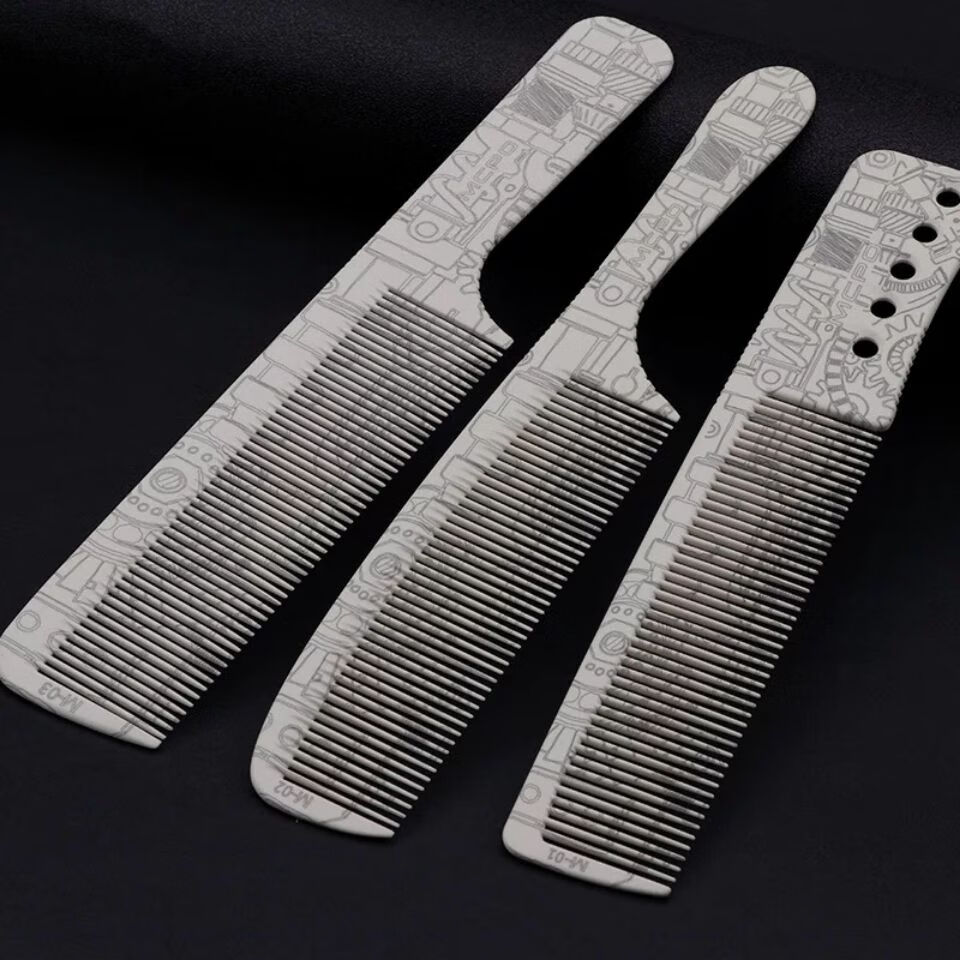 曲美思剪发梳男士发型师剪男发梳子发廊推边平头梳宽雕花纹男梳m05