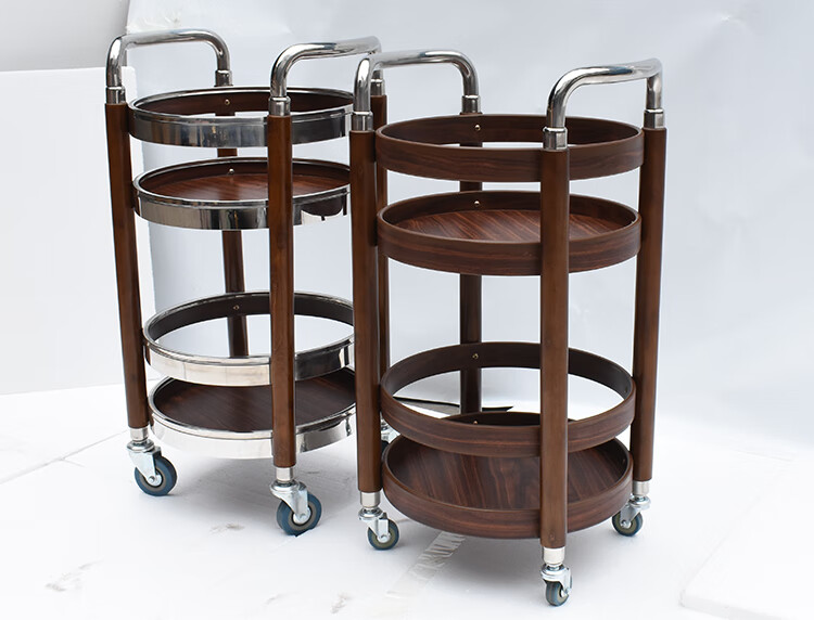 澳卡洛酒水车实木圆形酒水车饮料车推车酒店小推车送酒车点心车餐车