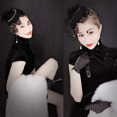 nice小礼帽女头饰名媛旗袍配饰民国新娘帽面纱晚宴礼服发饰复古网纱帽