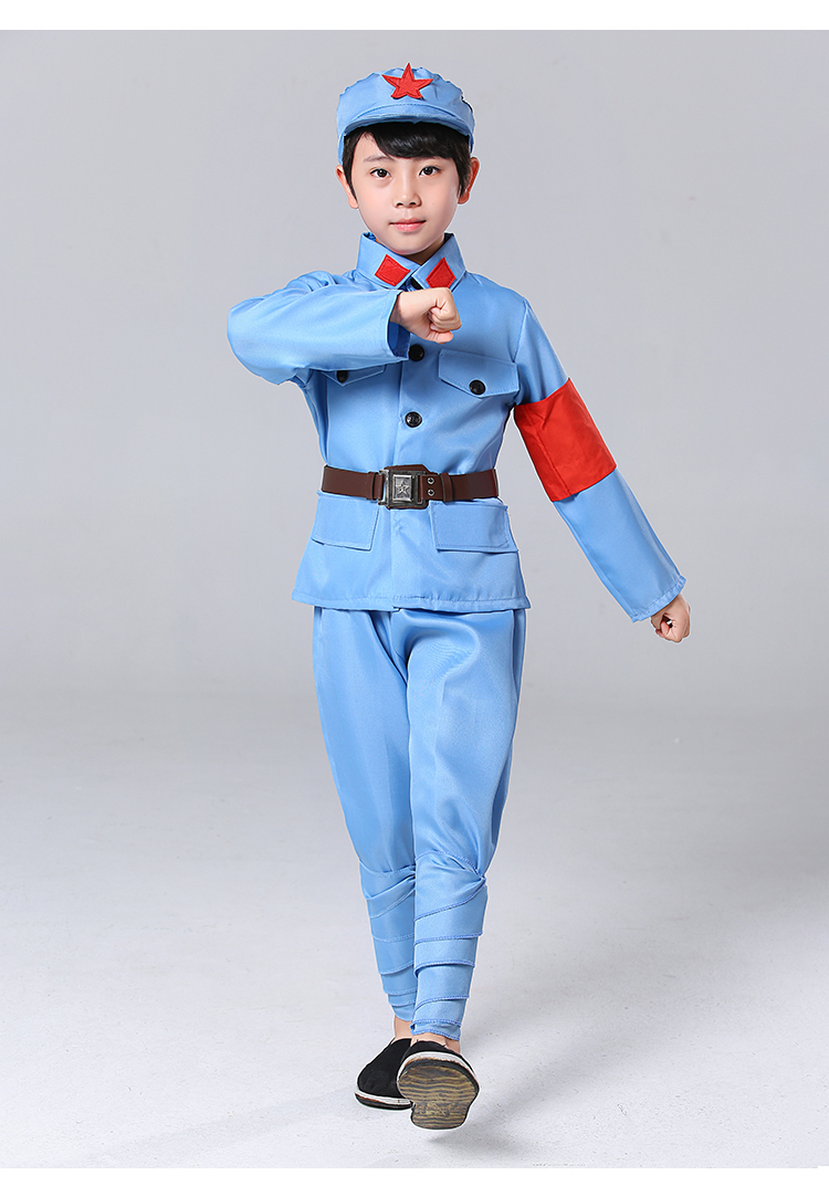 小红军衣服儿童少儿红军演出服服式红星闪闪合唱表演元旦绿色帽子腰带