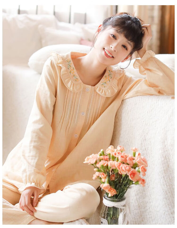 宫廷风睡衣女宫廷风睡衣家居服女春秋公主风少女棉纱布长袖薄款日系