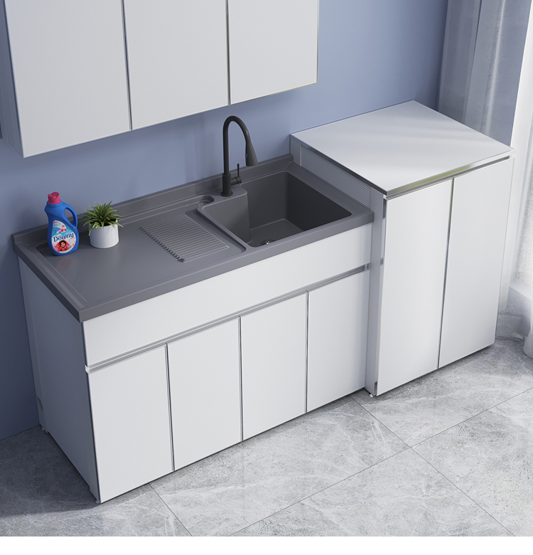 oimg太空铝洗衣柜波轮翻盖洗衣机伴侣一体柜组合阳台洗衣槽台盆带搓板