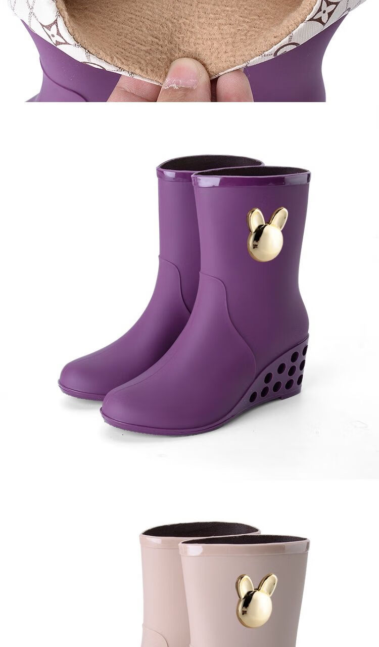 雨鞋女成人中筒水鞋短筒雨靴女式时尚防滑轻便坡跟雨鞋韩版防水靴