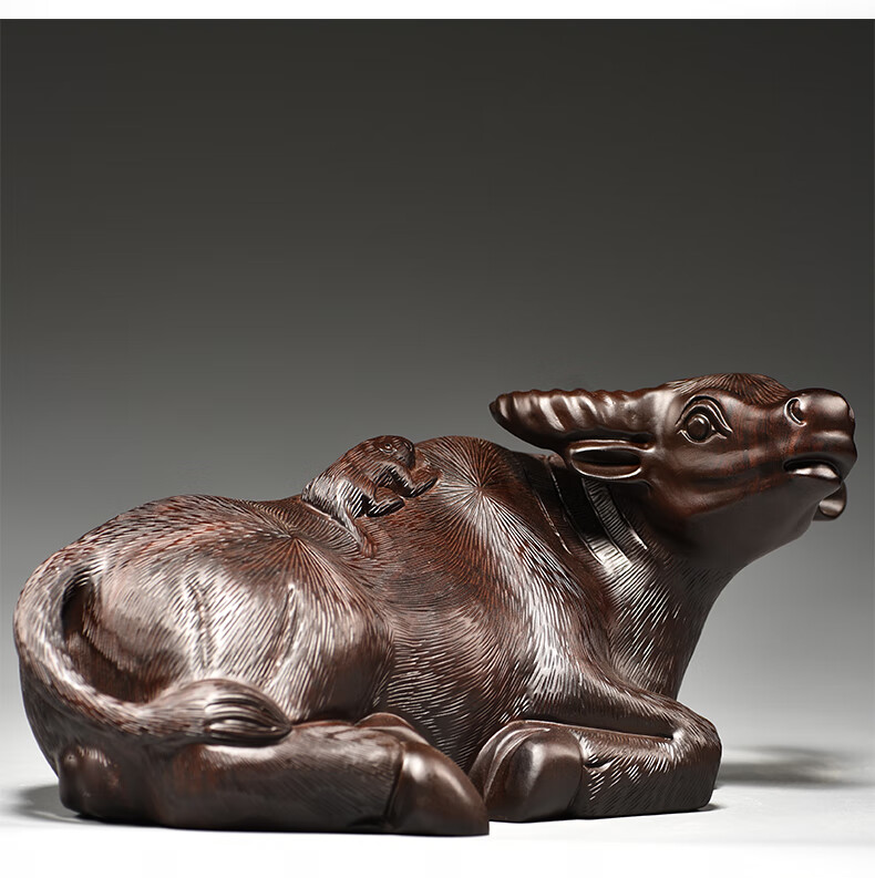 福渊阁木雕卧牛摆件老鼠骑牛家居办公室装饰摆设新居开业送礼工艺品