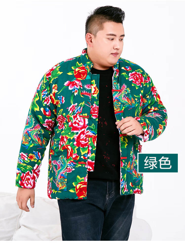 东北大花棉袄加肥加大布棉衣男特大号棉花手工棉衣加厚胖人定做外套