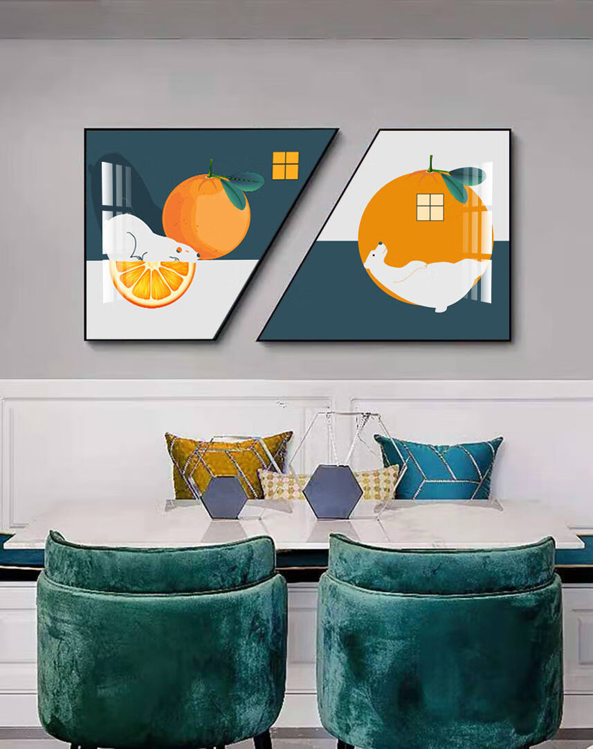 新款现代轻奢餐厅客厅背景创意梯形画晶瓷镶钻装饰画a9045060两幅晶瓷