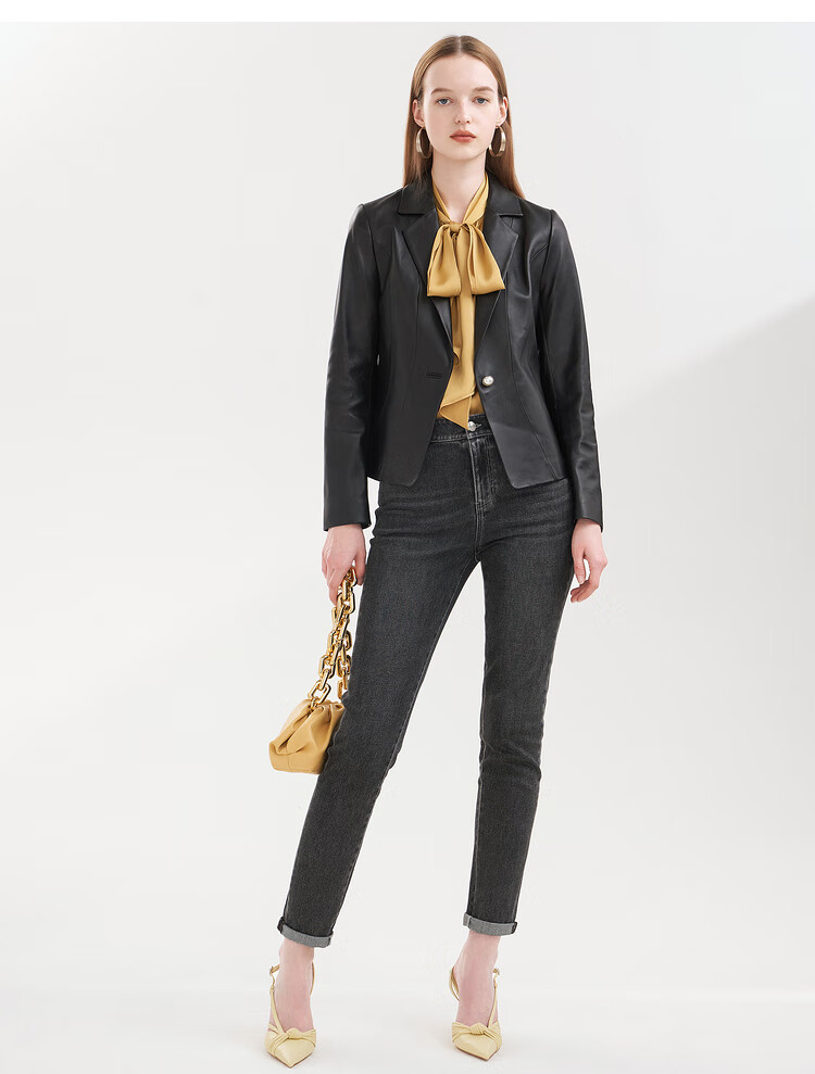 psalter诗篇长袖拉链皮衣女装修身型新款儿常规款 浅驼 38【图片 价格