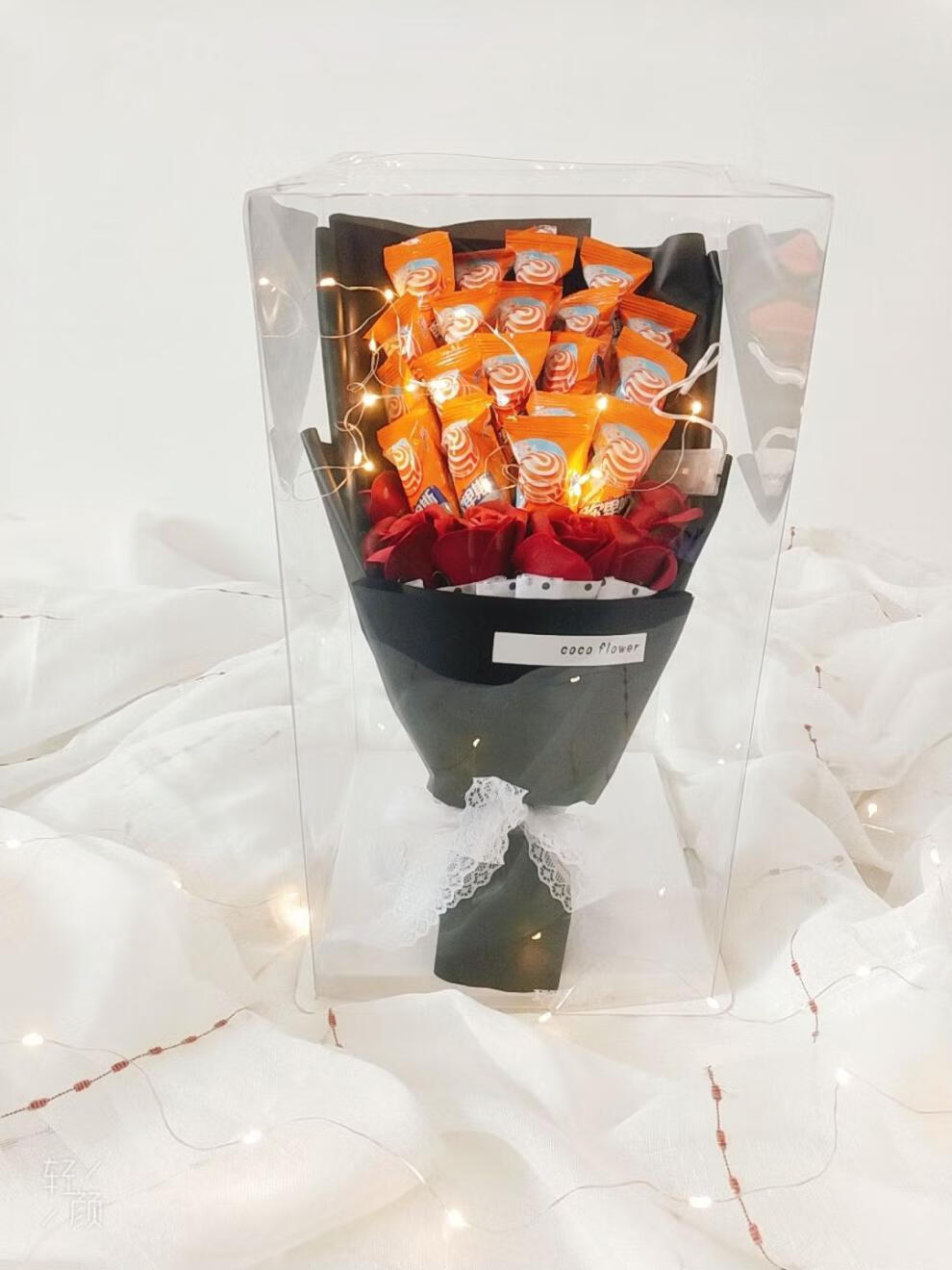 圣诞节糖果礼盒52支阿尔卑斯棒棒糖花束糖果透明礼盒装送男女朋友闺蜜