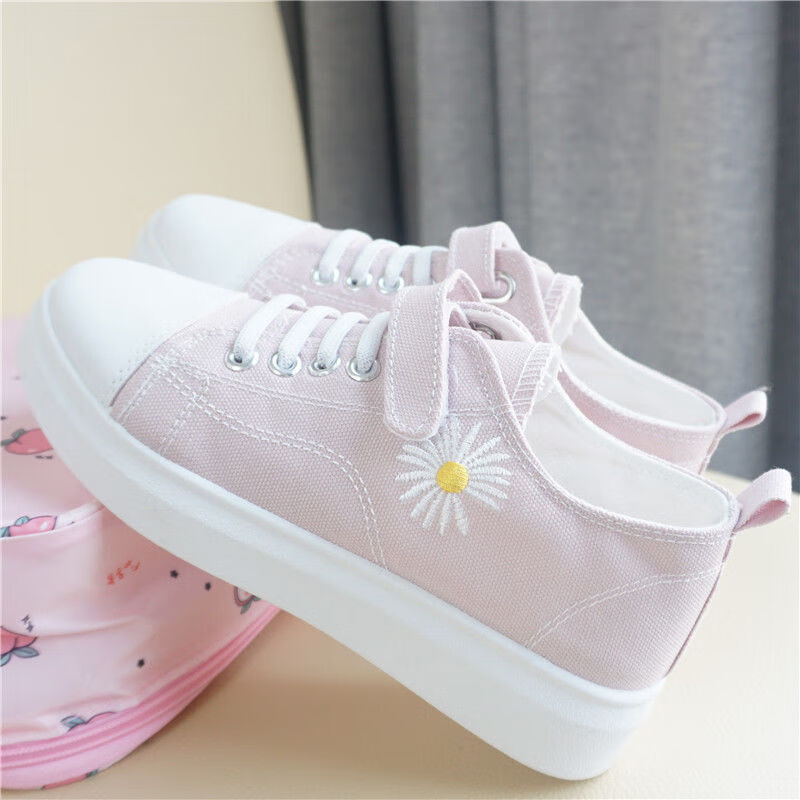 夏秋小雏菊帆布鞋女童初中学生大童岁少女孩休闲鞋韩版布鞋白色b638