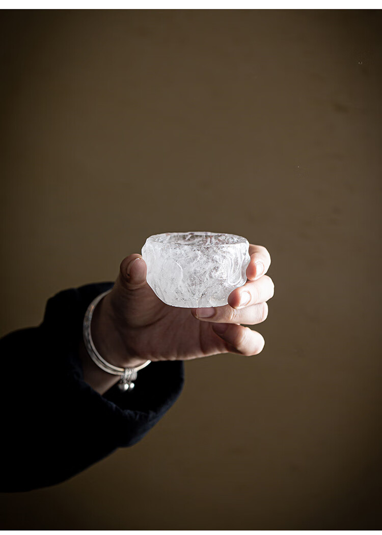 日式单杯纯手工主人杯功夫茶具古法冰冻烧琉璃杯日本玻璃茶杯小号古法