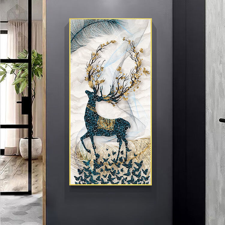 客厅装饰画入户玄关竖版晶瓷画墙壁画挂画走廊过道新中式现代简约xg14