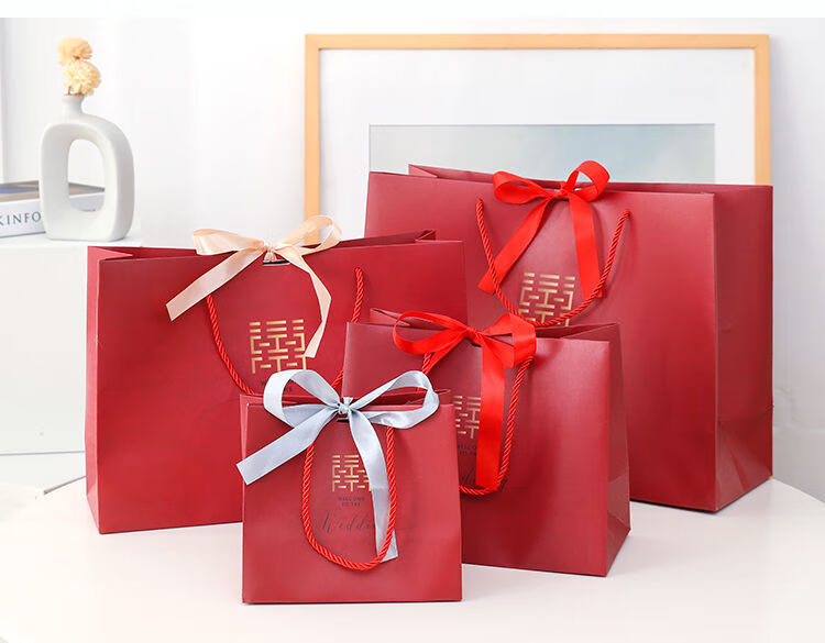 hkpz礼品袋婚礼喜糖袋子中国风纸袋结婚糖盒包装手提回礼袋078金色
