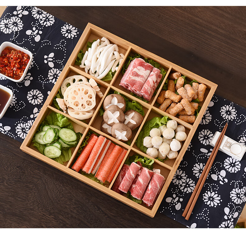 九宫格餐具九宫格餐盘火锅餐具火锅店餐具餐盘特色火锅蔬菜托盘分格