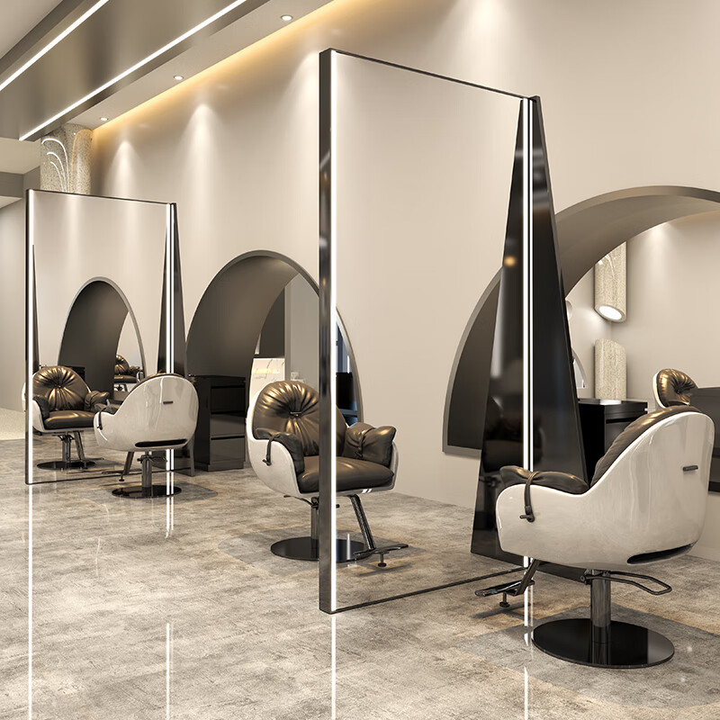 订制理发店镜子发廊专用不锈钢带灯美发店镜台网红双面落地烫染剪发镜
