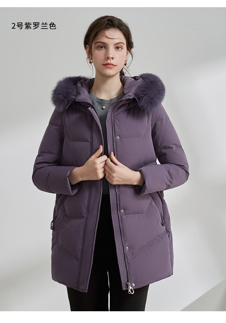 妈妈羽绒服女中长款洋气连帽大毛领中年加厚保暖外套x1931号豆沙色170