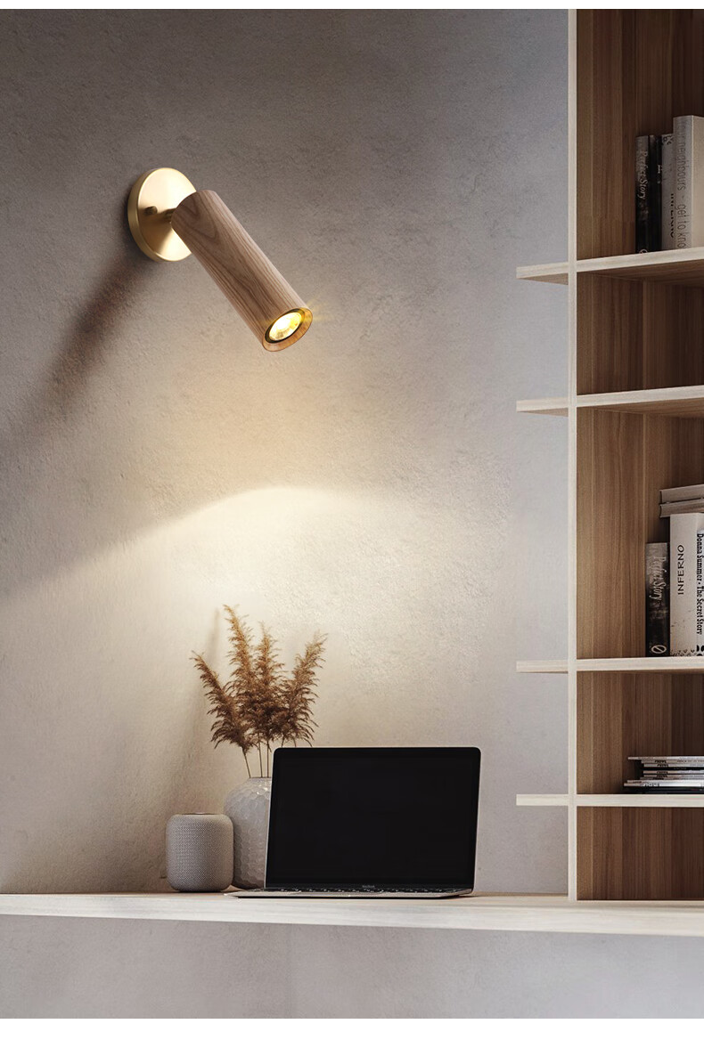 墙灯现代简约楼梯过道灯极简创意led墙壁灯白蜡木铜壁灯cob射灯暖光