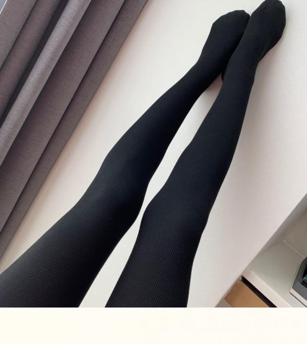 日本羊脂袜打底裤高腰收腹提臀女秋冬加绒加厚连脚踩脚保暖浅灰连裤