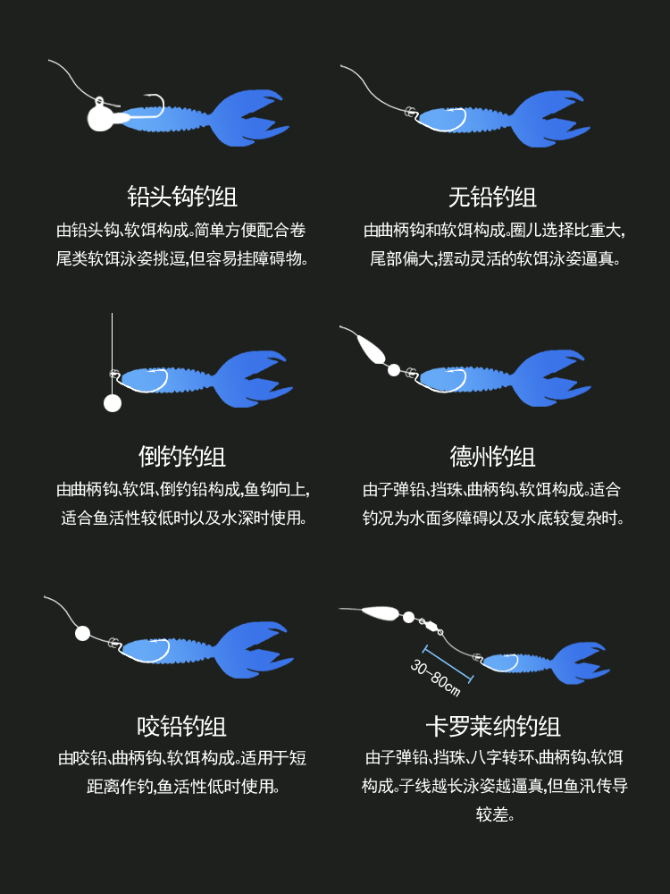 儒煜 路亚饵铅头钩钓组软饵套装卷尾t尾软虫软鱼翘嘴鲈鱼黑鱼假饵套装