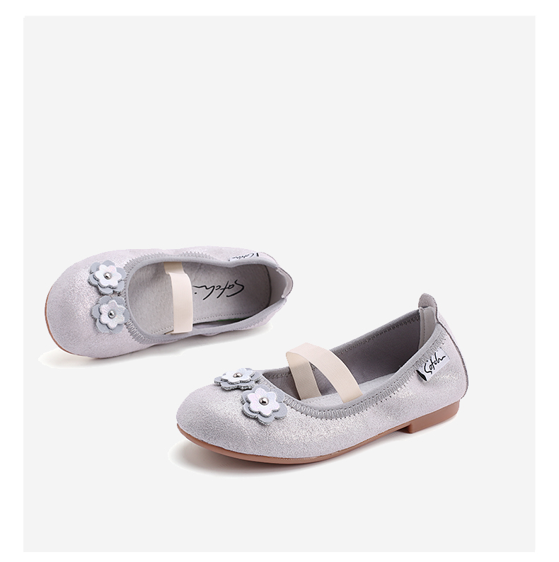 童鞋女童鞋子2021春季新款小女孩软底时尚洋气公主单鞋儿童鞋 灰色 36