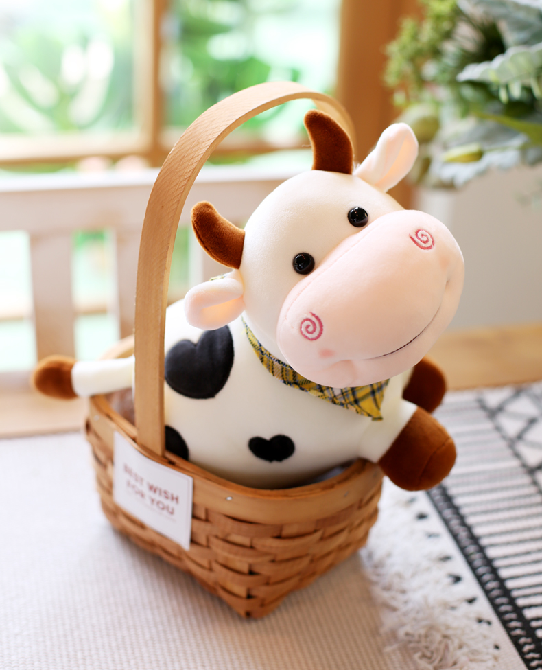 湖莫玩具可爱呆萌小奶牛毛绒玩具小牛公仔生肖牛玩偶布娃娃牛年吉祥物