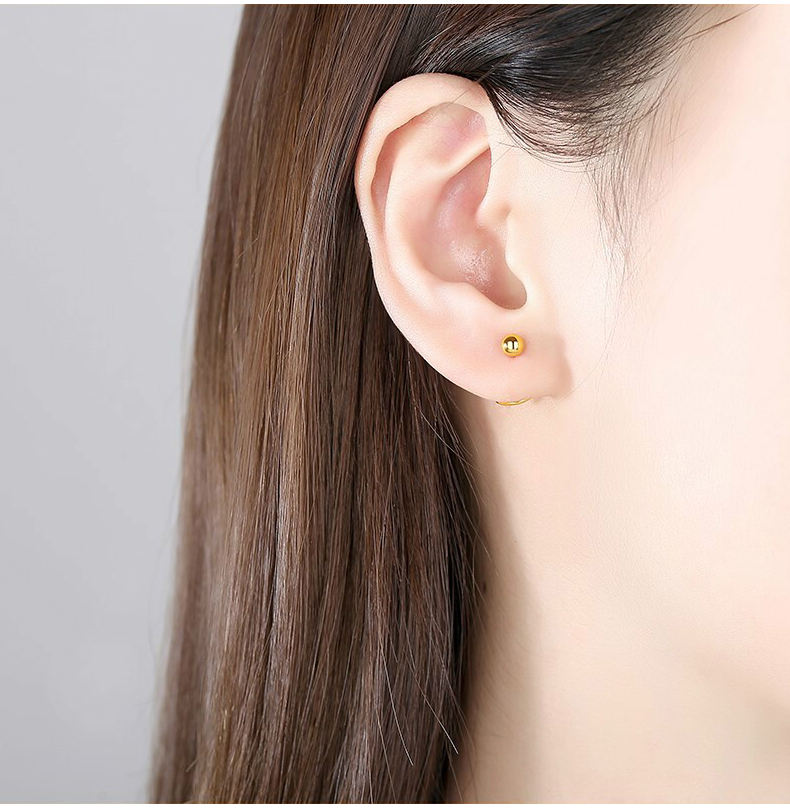 老凤凰999足金小金珠耳钉黄金小豆豆耳饰送女友母亲迷你耳钩养耳圆珠