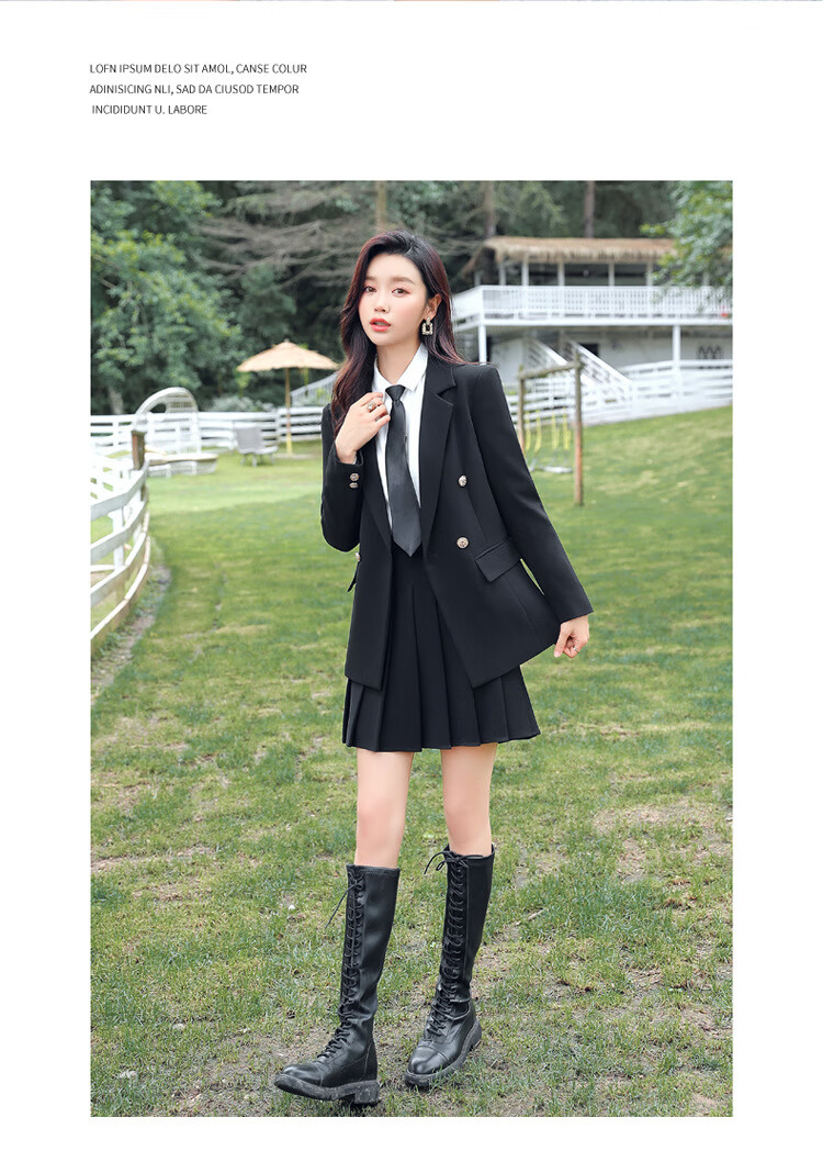 套装学生秋季日系学院风女正装教师小西服套裙百褶裙jk制服 黑色西装