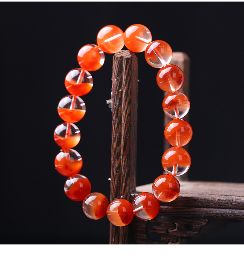 一北 原矿红兔毛手链 男女款 聚宝盆发晶单圈手串 红水晶饰品礼物 9mm