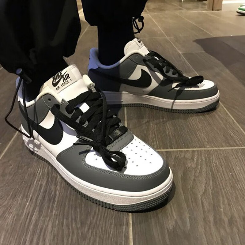 买手代购耐克nike air force 1 灰白熊猫情侣鞋 af1空军一号定制鞋