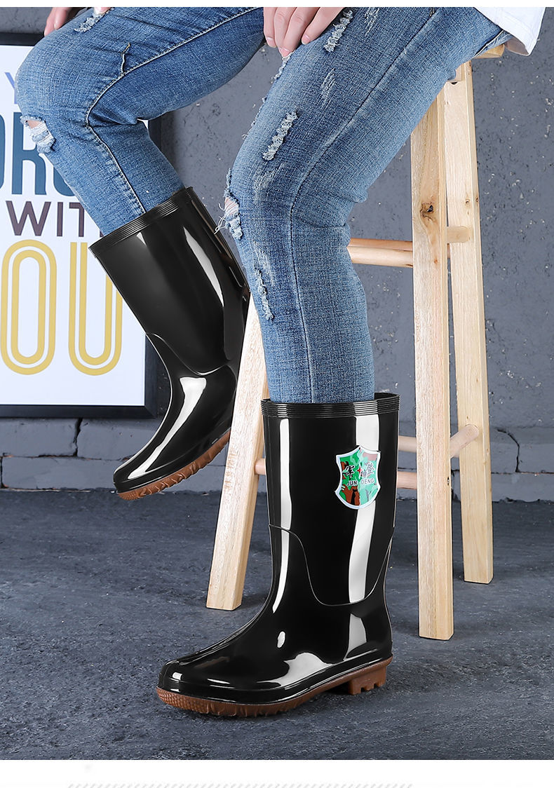 yqztndn牛筋底耐磨雨鞋男女耐酸碱高筒保暖加厚雨靴防滑劳保洗车长筒