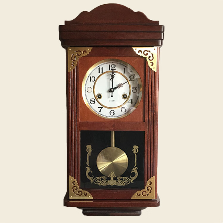 老式机械挂钟复古摆钟铜机芯发条上链时钟木质摇摆整点报时钟表 顶部