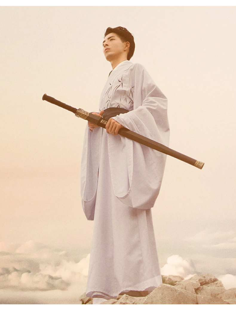 如梦霓裳汉服传统男款直裾 青玉案 绣花朱子深衣黑色大袖衫春夏 黑色