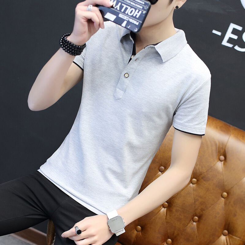 千纸鹤短袖t恤男夏季新款休闲修身半袖上衣男士夏天打底衫纯色翻领t恤