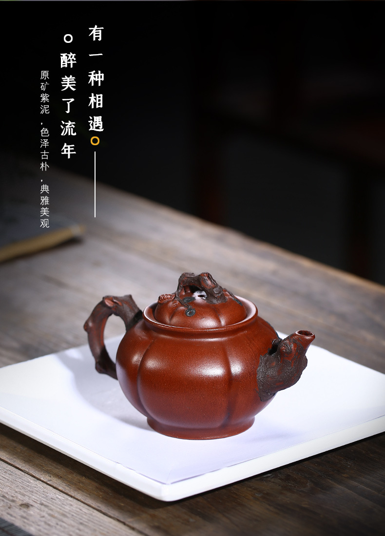 善财 宜兴原矿紫砂壶原矿紫泥松韵长青壶手工茶壶茶具名家李海燕茶具