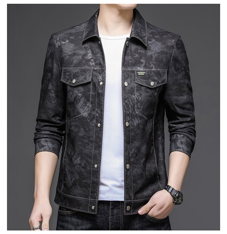 老爷车牛仔风外套男春秋季中青年男士大码宽松夹克复古休闲上衣薄外套