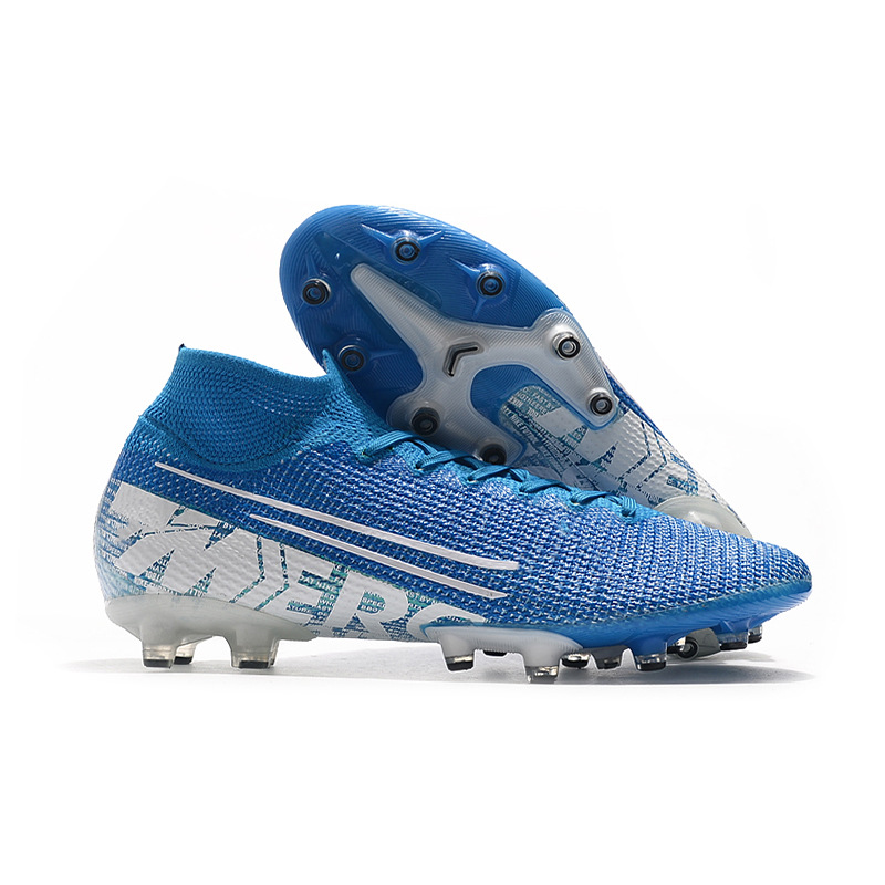 刺客十三代高帮针织面技术防水ag钉足球鞋蓝色39