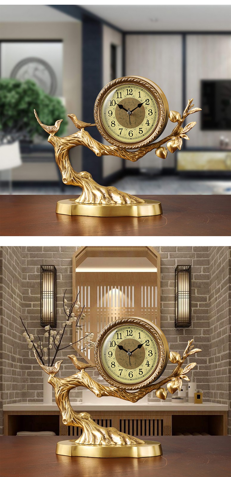 可狄新中式钟表黄铜座钟客厅摆钟装饰摆件钟表台式工艺台钟表家用台式