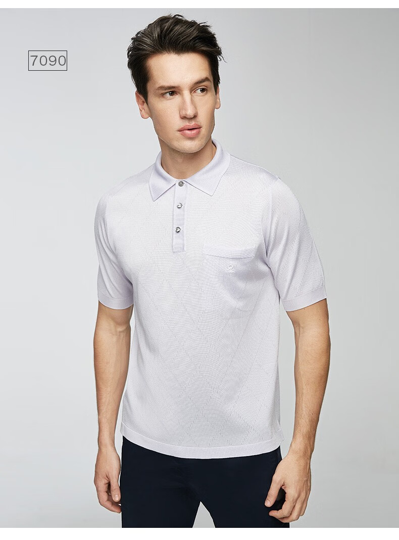 梦特娇夏季短袖男士葡萄牙进口亮丝商务时翻领冰丝凉爽短袖t恤男军